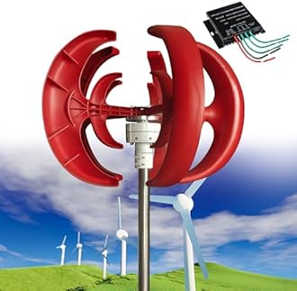 SAIYERUS Wind Turbine Generator Kit, 12000W 12V/24V/48V Vertical Wind Turbine Electricity Set, 5 Blade Horizontal Wind Power Generator Kit for Home, Boat, Marine, Monitoring, Street Lighting,Red-48V