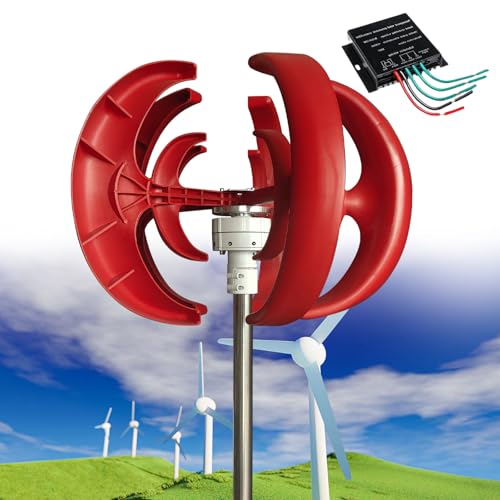 SAIYERUS Wind Turbine Generator Kit, 12000W 12V/24V/48V Vertical Wind Turbine Electricity Set, 5 Blade Horizontal Wind Power Generator Kit for Home, Boat, Marine, Monitoring, Street Lighting,Red-48V