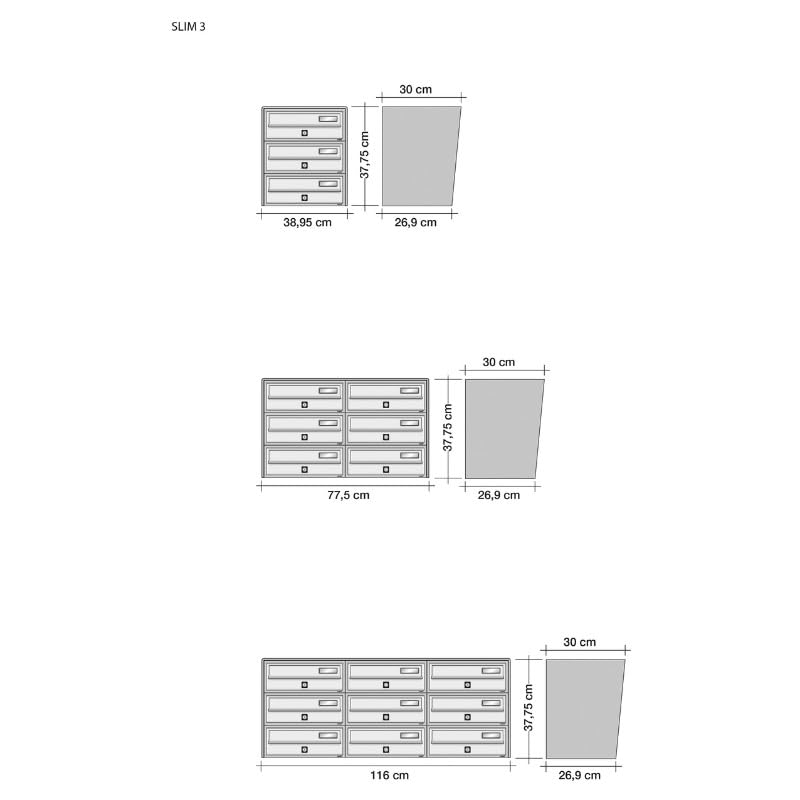 ALUBOX SLIM Cassette Postali Condominiali 3 Posti 37,8X39X30 Cm In Lamiera Zincata E Alluminio Cassetta Postale Da Esterno Condominiale Con Sistema Anti Prelievo (ANTRACITE ARGENTO)