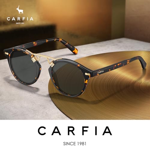 Image of CARFIA Small Face Acetate Polarized Sunglasses for Women UV Protection, Retro Double Bridge Eyewears Metal Brow Round Sunnies