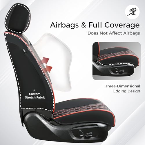 Image of Huidasource Front Seat Covers, Full-Cover Leather Driver Seat Cover, Side Stretch Fabric, Car Interior Front Seat Cover Universal Fit for Most Cars, Most Cars,Vans,Trucks, SUVs (Front Pair /Black&Red)