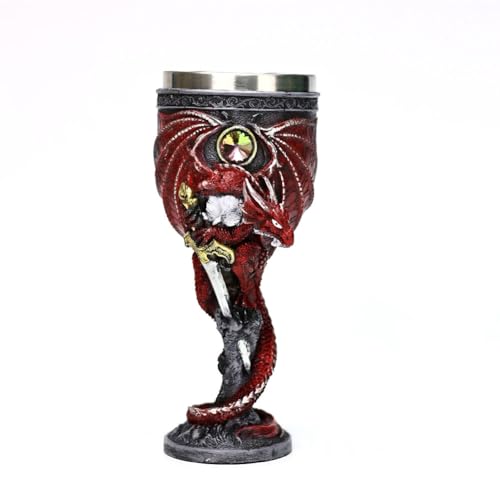 Wondelucy Juego de Copa de dragón Medieval Creative Goods Taza para Beber de Acero Inoxidable de 7 onzas decoración de Fiesta del Santo Grial de D&D con dragón gótico Got Coleccionable,Rojo