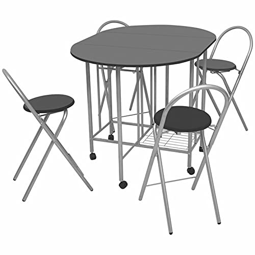 Xichuzi Conjunto de Comedor Plegable 5 Piezas, Conjunto Mesa Y Sillas Cocina, Mesa Cocina con Sillas, Mueble Comedor, MDF Negro