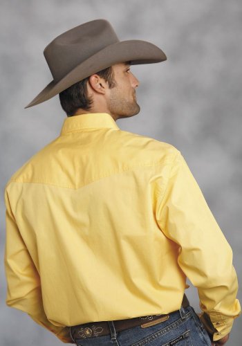MENS YELLOW SOLID LONG SLEEVE WESTERN SNAP SHIRT2