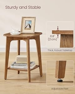 VASAGLE Side Table, 2-Tier Small Square End Table, Nightstand | With Tapered Legs, Curved Transitions, for Living Room, Bedroom, Honey Brown, MAEZO Collection, ULET236K01 — photo 5 of 6