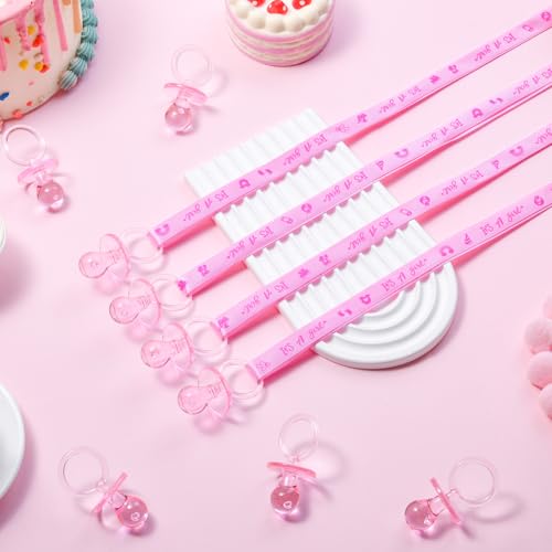 Image of 100 Pieces Baby Shower Pacifiers Necklace, Cute Acrylic Pacifier Necklaces for Chupones para Baby Shower Games Charm, Party Favors, Decorations DIY, Gender Reveal Table Scatter(Pink)