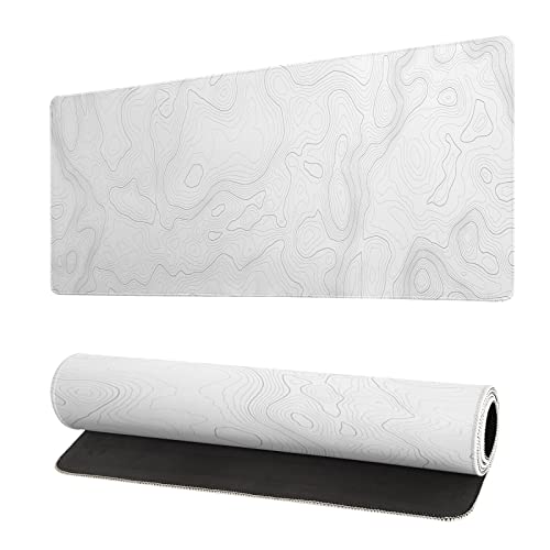 Topographic Contour White Gaming Mouse Pad 31.5x11.8 Inch Large Geographic ...