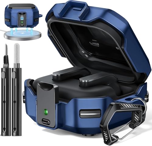 Image of Meyaar Safety Lock Case for Samsung Galaxy Buds 4 Pro /for Galaxy Buds 4 Case (2026) [Compatible with MagSafe] with Cleaning Kit & Keychain, (Blue)