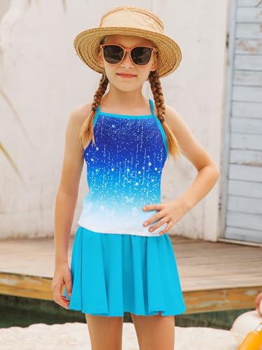 Image of Girls Tankini Swimsuit Mermaid Bathing Suits Criss-Cross Strap Adjustable Summer Beach Two Piece Swimwear Size 4-12