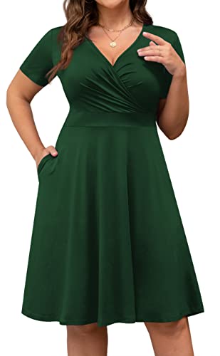 Image of POSESHE Womens Plus Size Dresses Sleeveless Wrap V-Neck Sundress Casual Summer Wedding Guest Cocktail Dress with Pockets