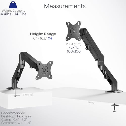 Image of VIVO Heavy Duty Single Monitor Tension Arm for up to 27 inch Screens, Holds 14.3 lbs, Premium Desk Mount Stand, Black, STAND-V101O