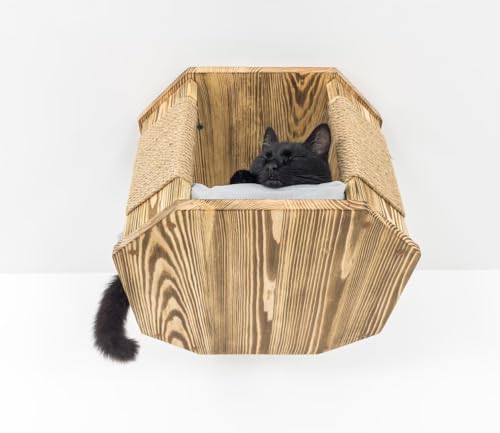 Cama Octagonal para Gatos Colgante de Madera con Poste de Sisal Negro miniatura 2