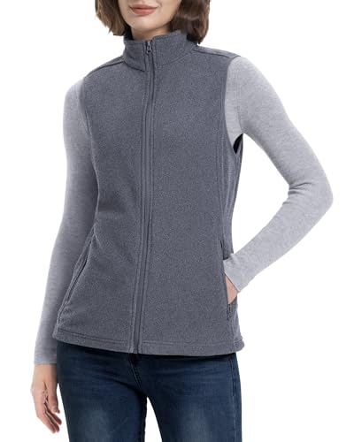33,000ft Damen Fleece Weste Jacke Standkragen Ultraleicht Outdoor Westen Tops mit Taschen Reißverschluss Gilets Damenweste Dunkelgrau 46