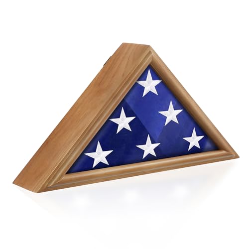 ASmileIndeep Flag Display Case for 3' x 5' Folded Flag, Solid Wood American Flag Shadow Box with HD Tempered Glass and Wall Mount for Small Triangle Flag Holder Frame (Not for Burial Flag) - Walnut