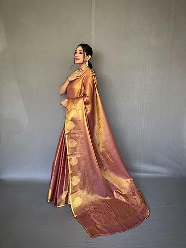 Image of Panzora Women's Tissue Silk Jacquard Weaving Saree With Unstitched Blouse Piece