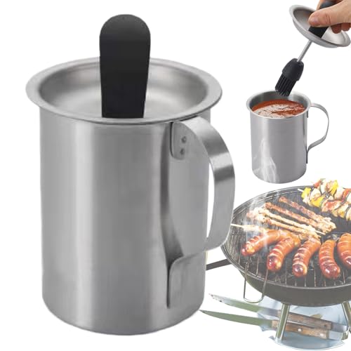 Barbecue Sauce Pot and Basting Brush Set - Grill Marinade Container | Silicone with Heat Resistant Handle, Cooking Accessory with Pour Spout, Multifunctional BBQ Tool for Marinating Meats and Sauces