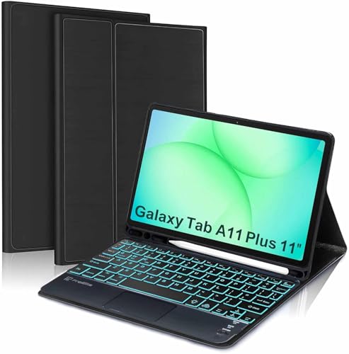 Image of ProElite TouchPad Keyboard case for Galaxy Tab A11 Plus 11 inch with S Pen Holder, Magnetic Detachable Wireless Bluetooth TouchPad Keyboard for Galaxy Tab A11 Plus Built-in 7-Colors Backlit, Black