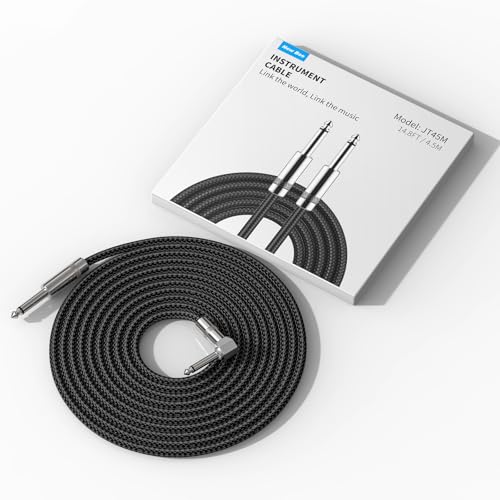 Image of New Bee Guitar Cable 15ft Electric Instrument Cable Bass AMP Cord Straight to Straight for Electric Guitar, Bass Guitar, Electric Mandolin, Pro Audio, Black