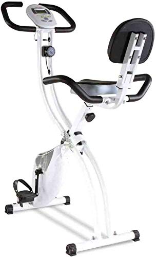 Plegable asiento de la bicicleta de ejercicio interior que tiene un respaldo regulable y ocho niveles monitor LCD con retroiluminación ajustable manualmente,White