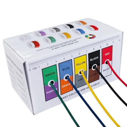 Honseadek Bobina de alambre trenzado – 5 rollos de alambre electrónico de cobre estañado de PVC de 18 AWG 20 AWG 22 AWG 24 AWG para cableado eléctrico y proyectos de bricolaje (18 AWG 5 x 5 m)