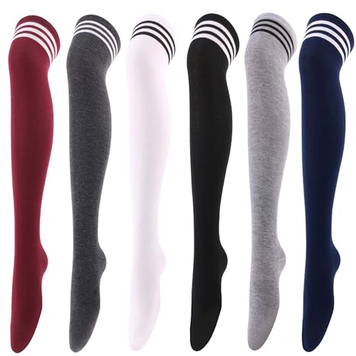 Qahdeikd Thigh High Socks Knee High Stockings for Women Girls Long Socks Leg Warmers Cosplay (Multicolour 6 Pair One Size)