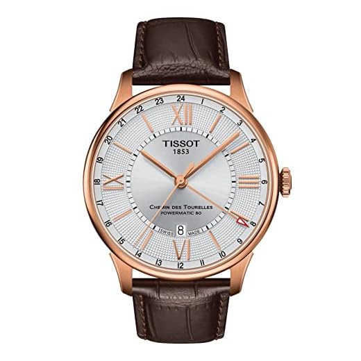 Tissot Chemin des Tourelles Caixa de aço inoxidável 316L masculina com revestimento PVD ouro rosa relógio automático suíço, marrom, couro, 21 (T0994293603800), Marrom, Relógio Automático