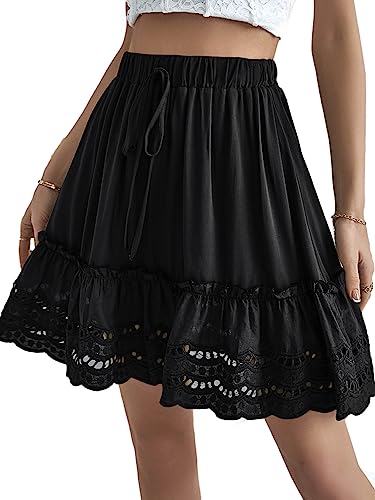 LYANER Women's Elastic Waist Self Tie Pullover Scallop Hem Pleated Casual Mini Skirt2