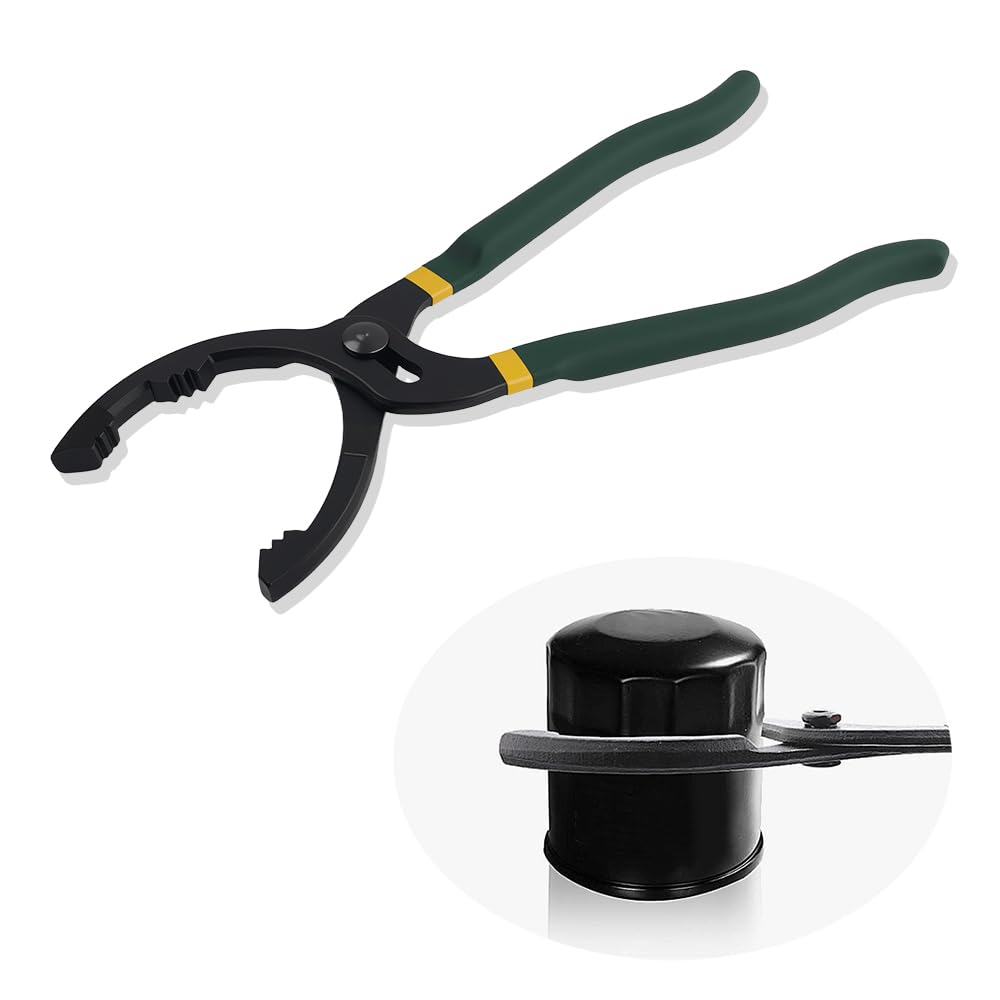 Salior 12'' Oil Filters Removal Specialty Tool Oil Filter Wrench, 3-Position Adjustable+15°Bent Angle Head Design Oil Filter Pliers for 45-150mm Engine Filters, Conduit, Fittings (Green)