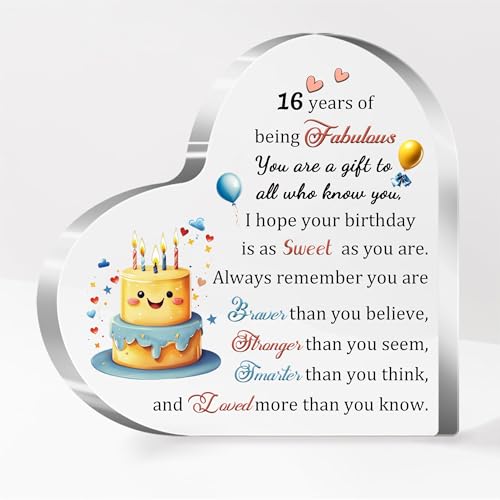 16th Birthday Gift for Her Him Girls Boys Acrylic Plaques 16-Year-Old Inspirational Heart Desk Signs Son Daughter Friends Personalised Teens Happy Sixteenth Birthday Present Idea Appreciate Keepsakes