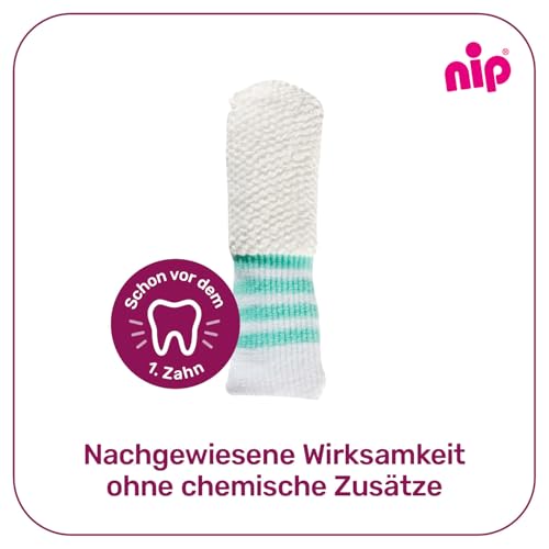 nip - Mundpflege-Fingerling | ab 0 Monaten | 2er Pack | sanfte, weiche Fingerzahnbürste zur Reinigung und Massage von Zahnfleisch, Zunge und ersten Zähnchen | antibakteriell