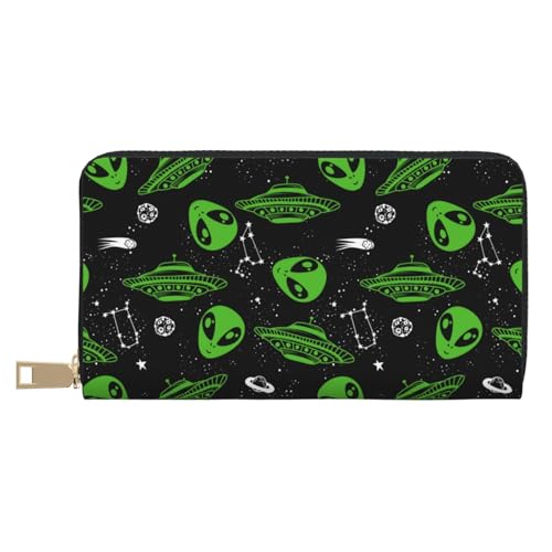 Portefeuille fin en cuir avec fermeture éclair Novastar homme femme motif espace vert compact