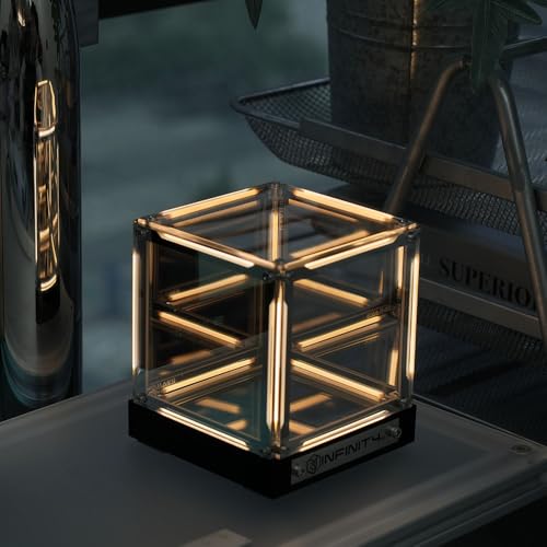Mhaohuofu Infinity Cube Light Infinity Mirror Cube 4D Acrylic LED Abyss Effect Touch Switch Dimmable Rechargeable Mood Night Light for Gaming Desk Office Bedroom Futuristic Decor (Warm)