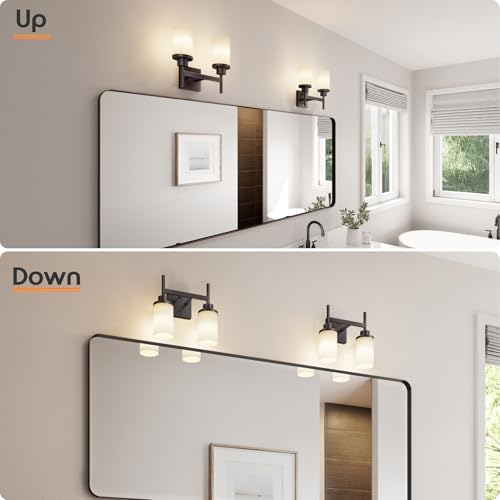 Image of Wall Lights Over Mirror Bathroom Vanity Light Fixtures with White Frosted Glass, Double Wall Sconces for Hallway Entrance, Oil Rubbed Bronze T001ORB-L2