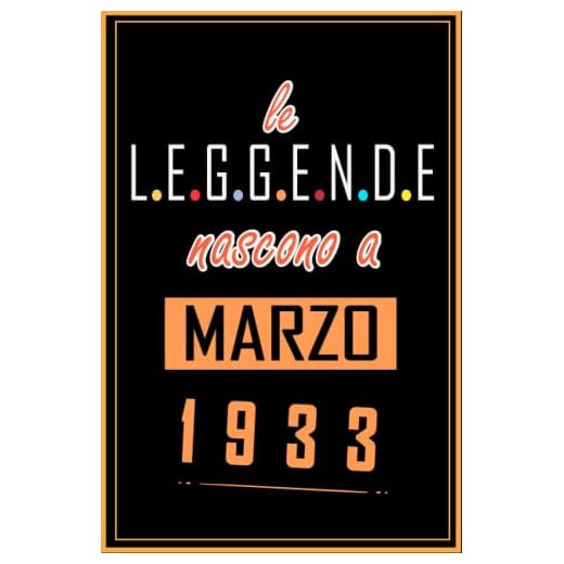 TACCUINO, LE LEGGENDE NOSCONO A MARZO 1933: Regali Compleanno uomo e donna, 90 Anni di Compleanno Regalo uomo e donna 90 Anni, Regalo per lui/lei, Taccuino da 120 pagine
