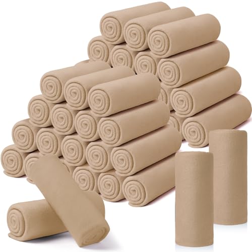 Kinlop 40 Packs Throw Blanket Bulk 60 x 50 Inch Fleece Throw Soft Blankets Warm Cozy Lightweight Plush Blanket for Bed Couch Sofa Pet Office Wedding Gifts Travel Camping (Khaki)