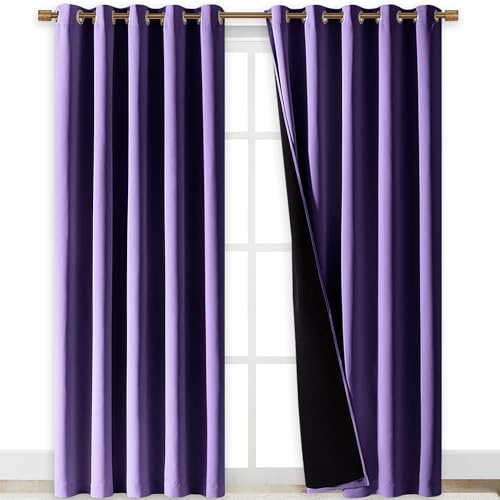 Image of NICETOWN Lilac Purple Full Shade Curtain Panels, Pair of Energy Smart & Noise Blocking Out Blackout Drapes for Dining Room Window, Thermal Insulated Guest Room Lined Window Dressing, 70 x 84 inch