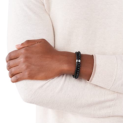 Fossil Men's Leather And Beaded Bracelet, Color: Black (Model: Jf02763040) #TOP3