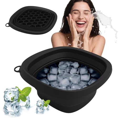 Tazón de baño de hielo facial – Cuenco de hielo facial plegable de silicona | Herramienta de spa reutilizable para lavado bucal | Lavabo plegable ideal para hinchazón, estiramiento de la piel