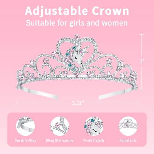JINSAWW Princess Unicorn Crown Halloween Cosplay Sparkle Gold Crown Crystal Hair Tiara Costume Accessories for Women Girls Birthday Gift（Silver） by JINSAWW - Used condition - Image 4