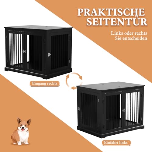 HOLTICO Hundebox Möbel mit Kissen, Möbelstil Hundebox mit Klappdeckel, Indoor Hundezwinger, Hundekäfige für große Hunde,Hundehaus, (Mittelgröße Schwarz)