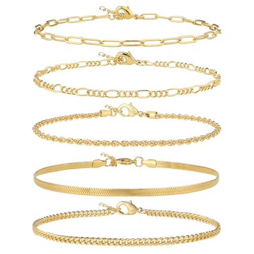 Image of AOZEL Gold /Silver Plated Anklet Bracelets for Women Waterproof Plus Size Cuban Link Chain Ankle Bracelet for Large Ankle 9-12inch