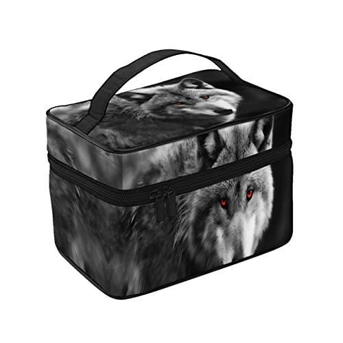 化粧ポーチ メイクポーチ 黒い 狼の目 コスメ収納 便携式 化粧バッグ 化粧箱 プロ用 化粧ケース 持ち運び メイクボックス 大容量 化粧品収納バッグ 洗面用具入れ 旅行 出張用 軽量 小物入れ 化粧道具 カバー付きのファスナー