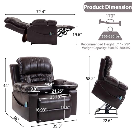 Image of FUNECORP Power Lift Recliner Chair Triple Motor with Vibration Massage and Lumbar Heating, Adjustable Headrest for Elderly People, Faux Leather