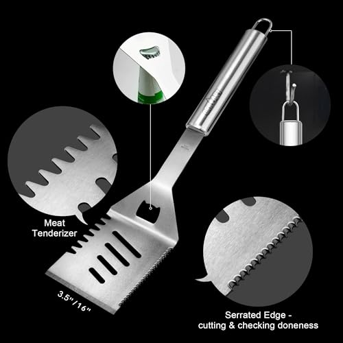 GRILLART-Grill-Tools-Grill-Utensils-Set-3PCS-BBQ-Tools-Stainless-Barbeque-Grill-Accessories-SpatulaTongsFork-wInsulated-Glove-Ideal-BBQ-Set-Grilling-Tools-for-Outdoor-Grill-Gifts-for-Men-Dad