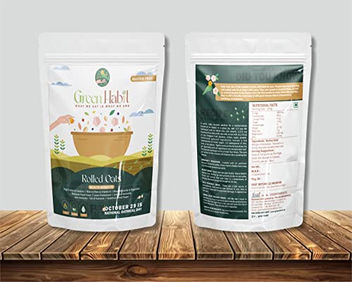 Image of GreenHabit Gluten Free Rolled Oats 1.2 kg - Fibre & Protein Rich Breakfast for weight loss, Super Saver Pack (1.2kg each pack of 2)