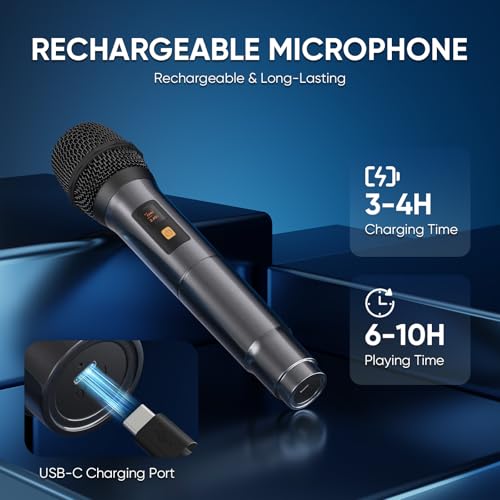 Image of Karaoke Machine, Portable Bluetooth Speaker with 4 Wireless Microphones for Adults & Kids with Lights, Karaoke Microphone with PA System Supports USB /TF /FM /AUX for Home Party Home System Packages