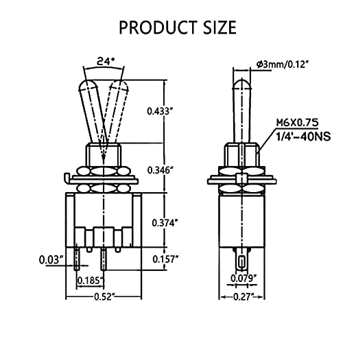 mxuteuk 10pcs Mini Miniature Toggle Switch SPST ON/OFF 2 Terminal 2 Position 6A 125V 3A 250V for Car Dash Dashboard MTS-101