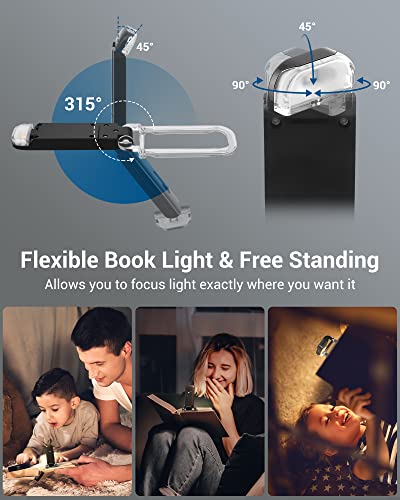 Image of DEWENWILS USB Rechargeable Book Light for Reading in Bed, Warm White, Brightness Adjustable, LED Clip on Book Reading Lights, Perfect for Bookworms, Kids, Black