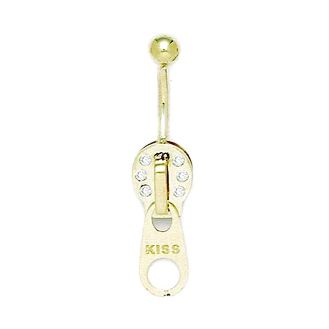 14 Karat Gelbgold CZ Zirkonia Simulierter Diamant 14 Gauge baumelnder Reißverschluss Körperschmuck Bauchring misst 35 x 8 mm Schmuck Geschenke für Frauen, Metall, Zirkonia