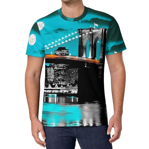 Brooklyn Bridge Men's Short Sleeve Tee Casual Crew Neck T-Shirts Summer Workout Tops Graphic L